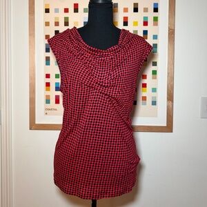 MICHAEL Michael Kors Red and Navy Houndstooth Cowl Neck Blouse
